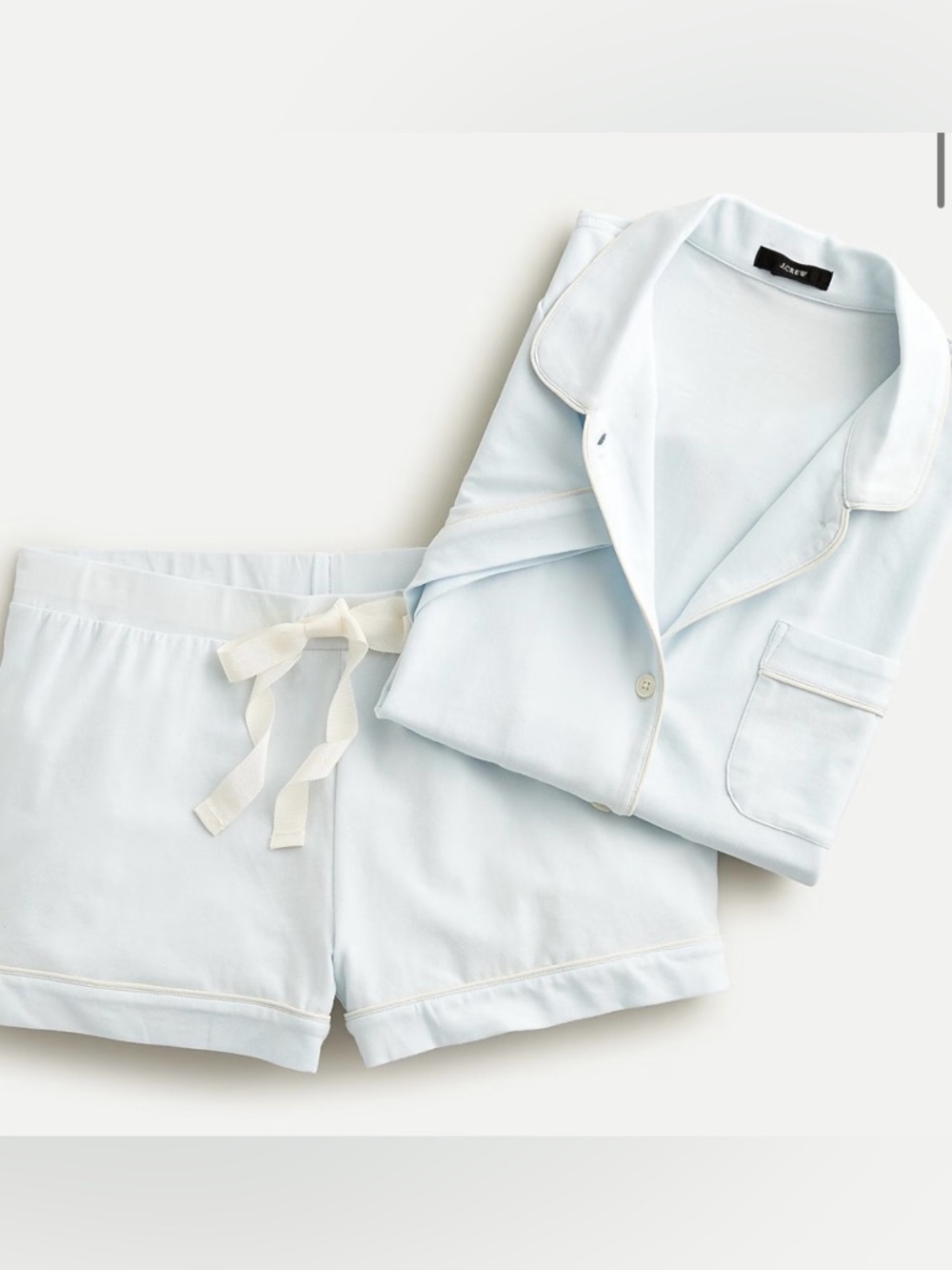 J Crew Dreamy Cotton Pajama Short Set - Light Blue & White - Small